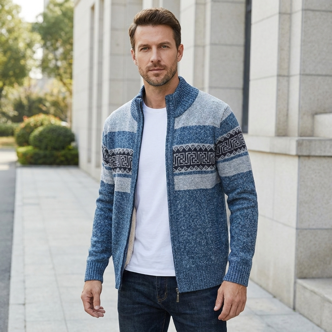 Patterned Zip-Up Cardigan