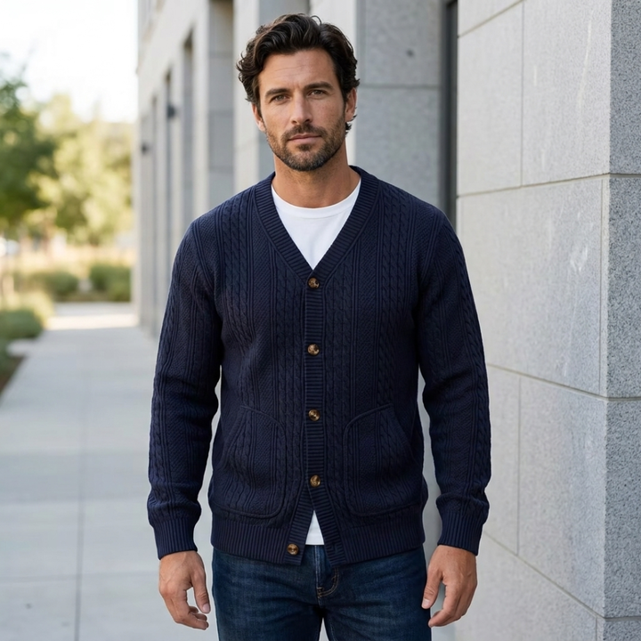 Cable Knit Button-Front Cardigan