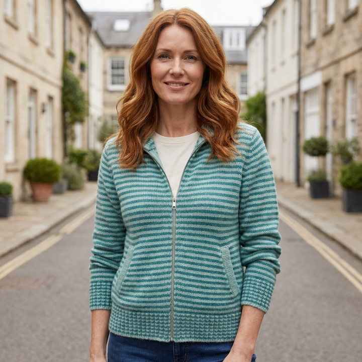 Striped Zip-Up Cardigan