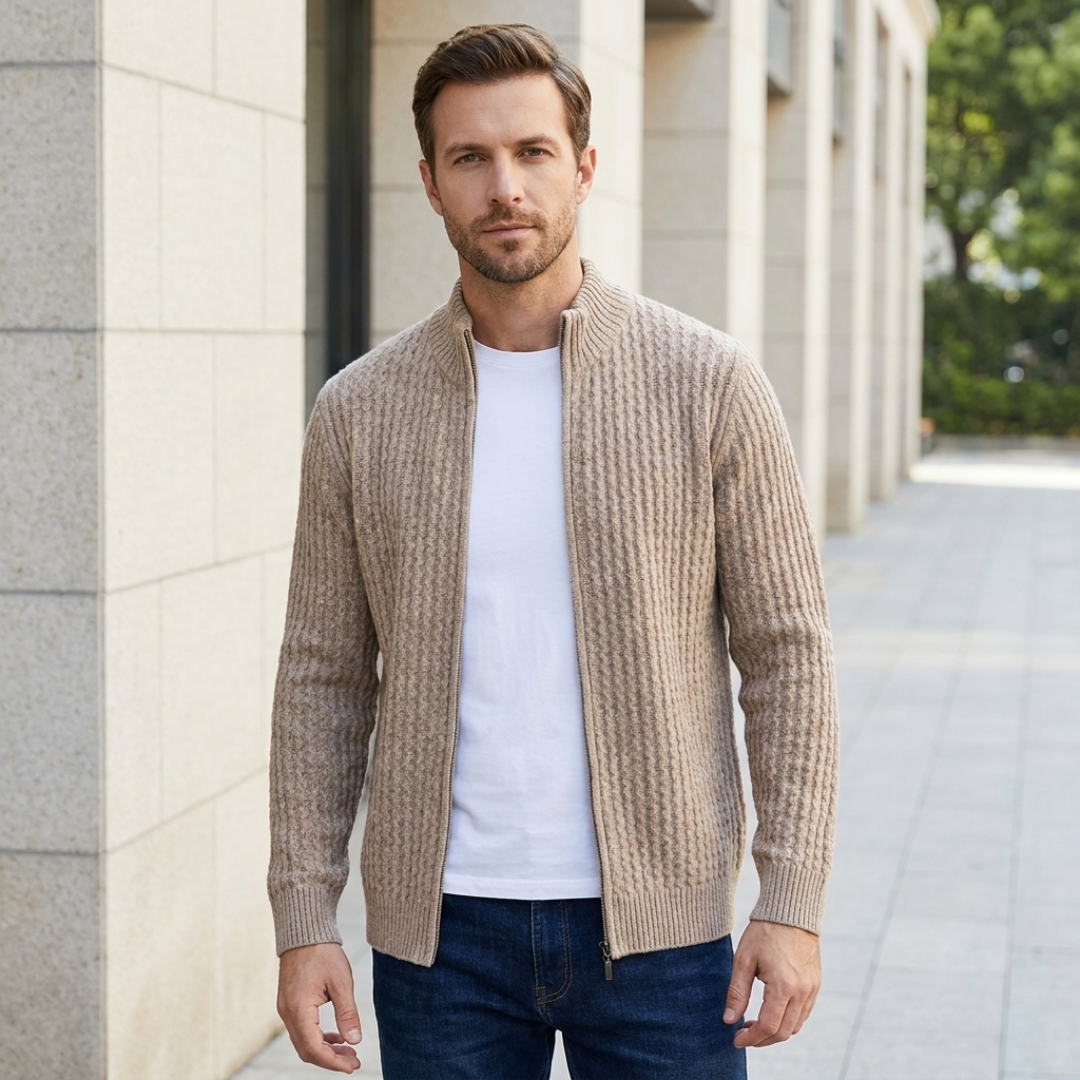 Textured Zip-Up Cardigan
