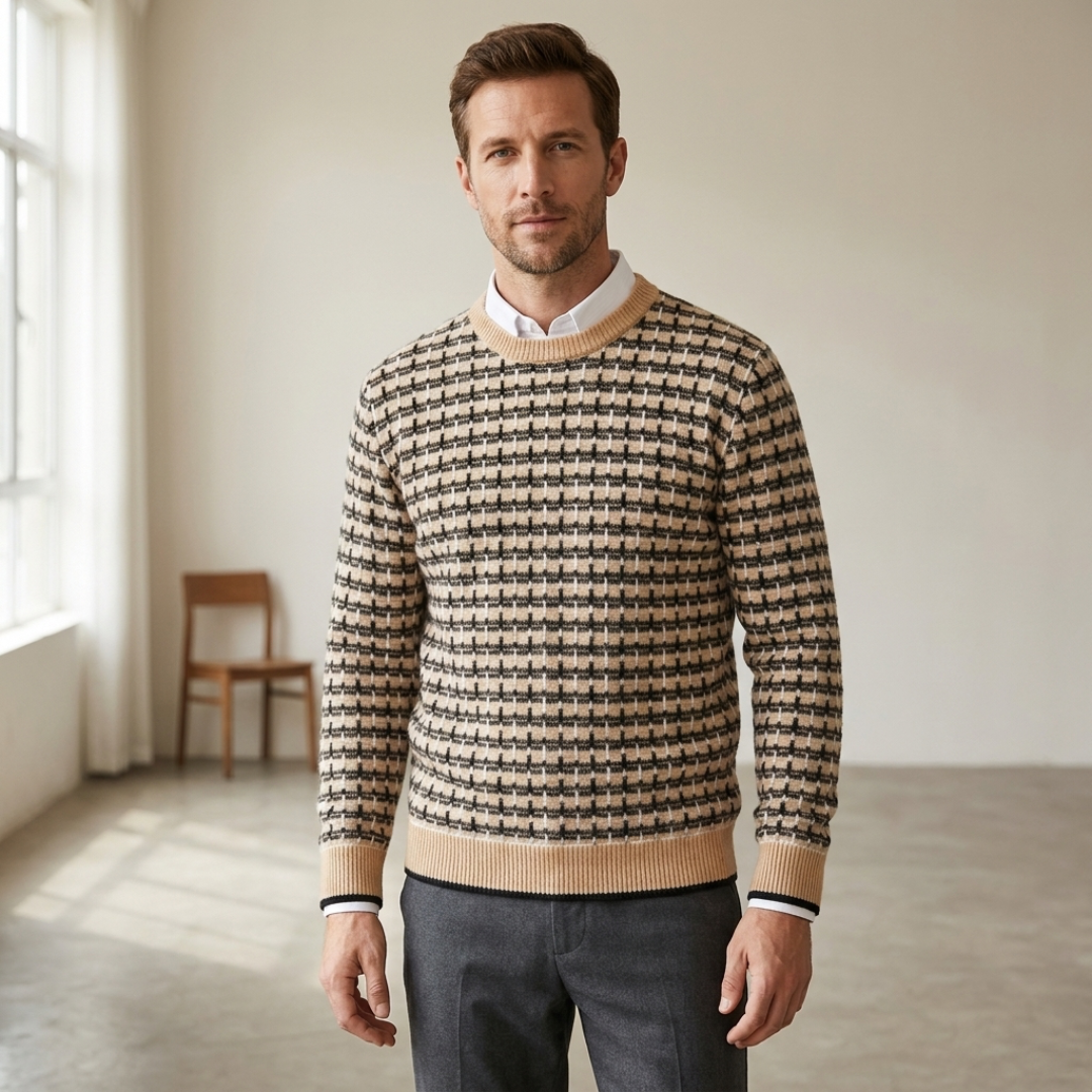 Checked Crew Neck Sweater