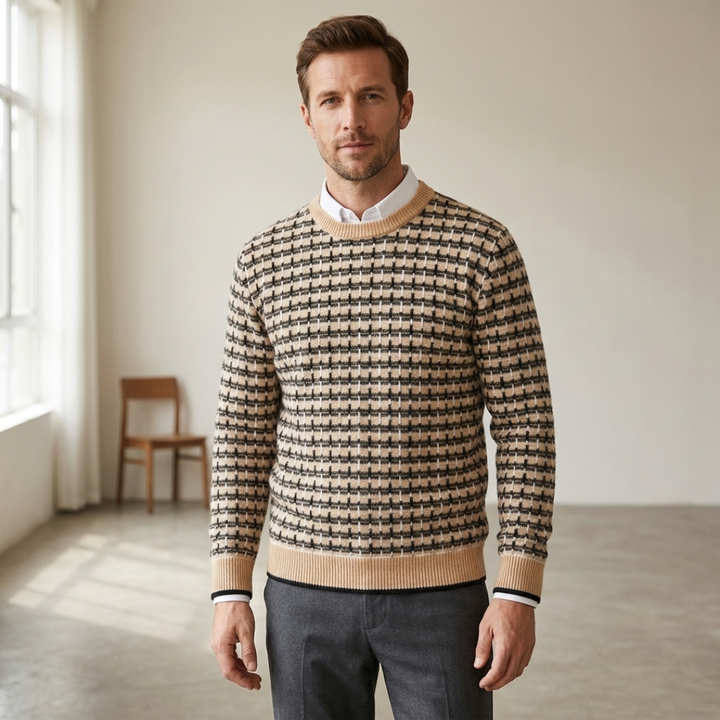 Checked Crew Neck Sweater
