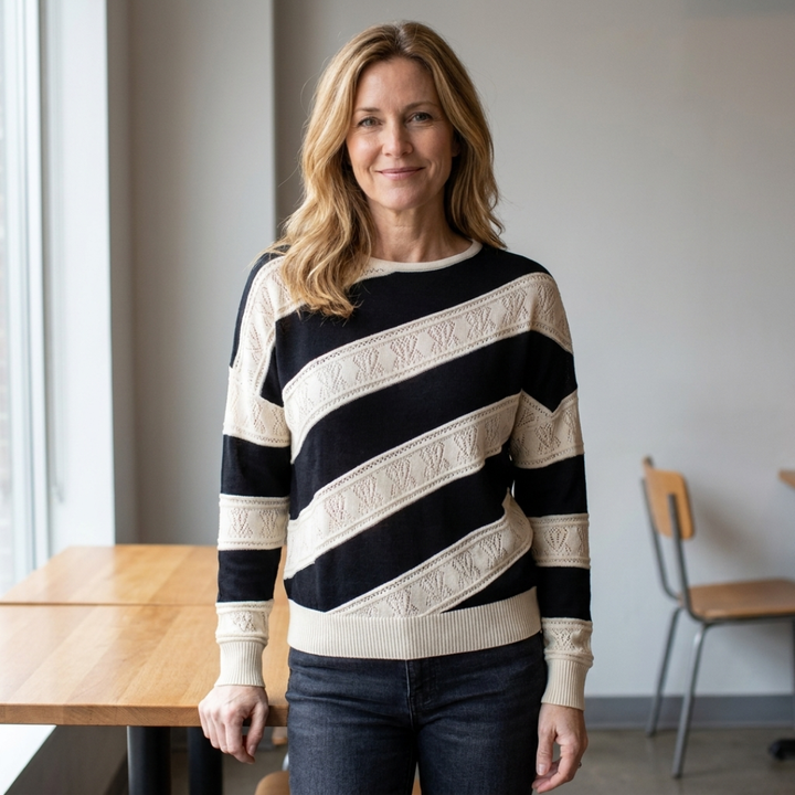 Diagonal Stripe Crew Neck Sweater