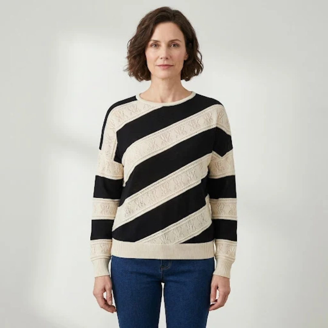 Diagonal Stripe Crew Neck Sweater
