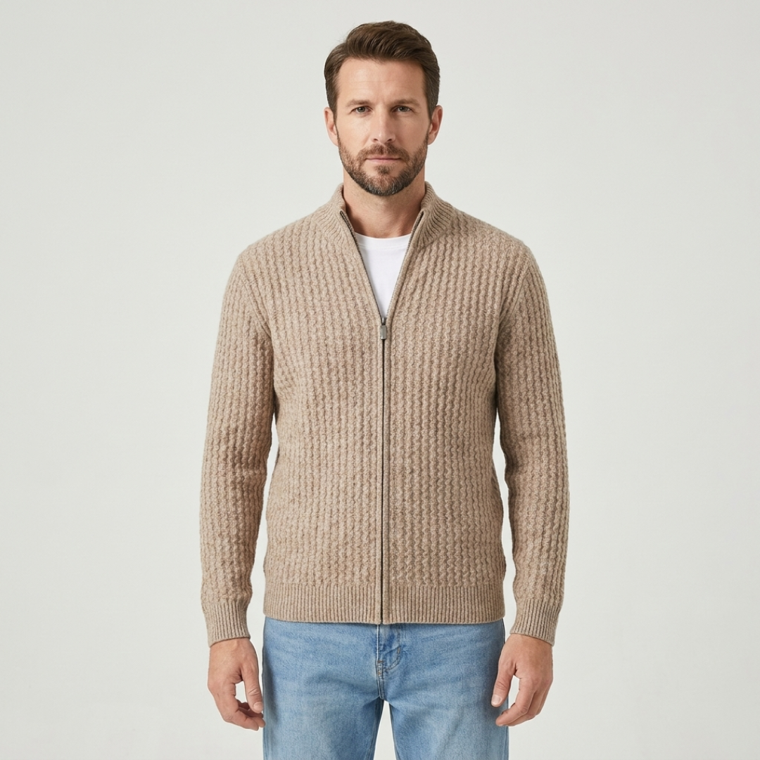 Textured Zip-Up Cardigan