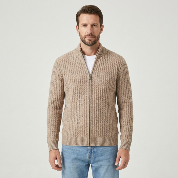 Textured Zip-Up Cardigan
