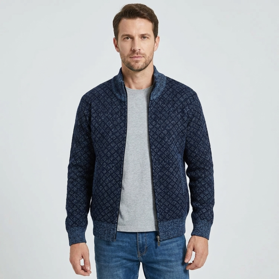 Geometric Knit Zip Cardigan