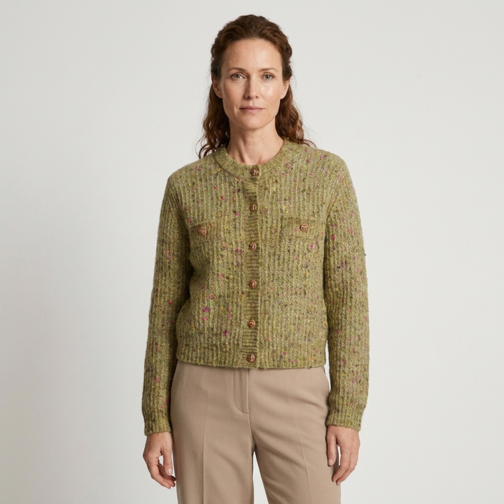 Button-Front Cardigan with Chest Pockets