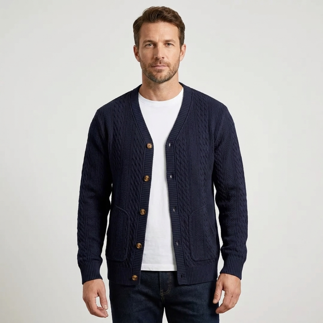 Cable Knit Button-Front Cardigan