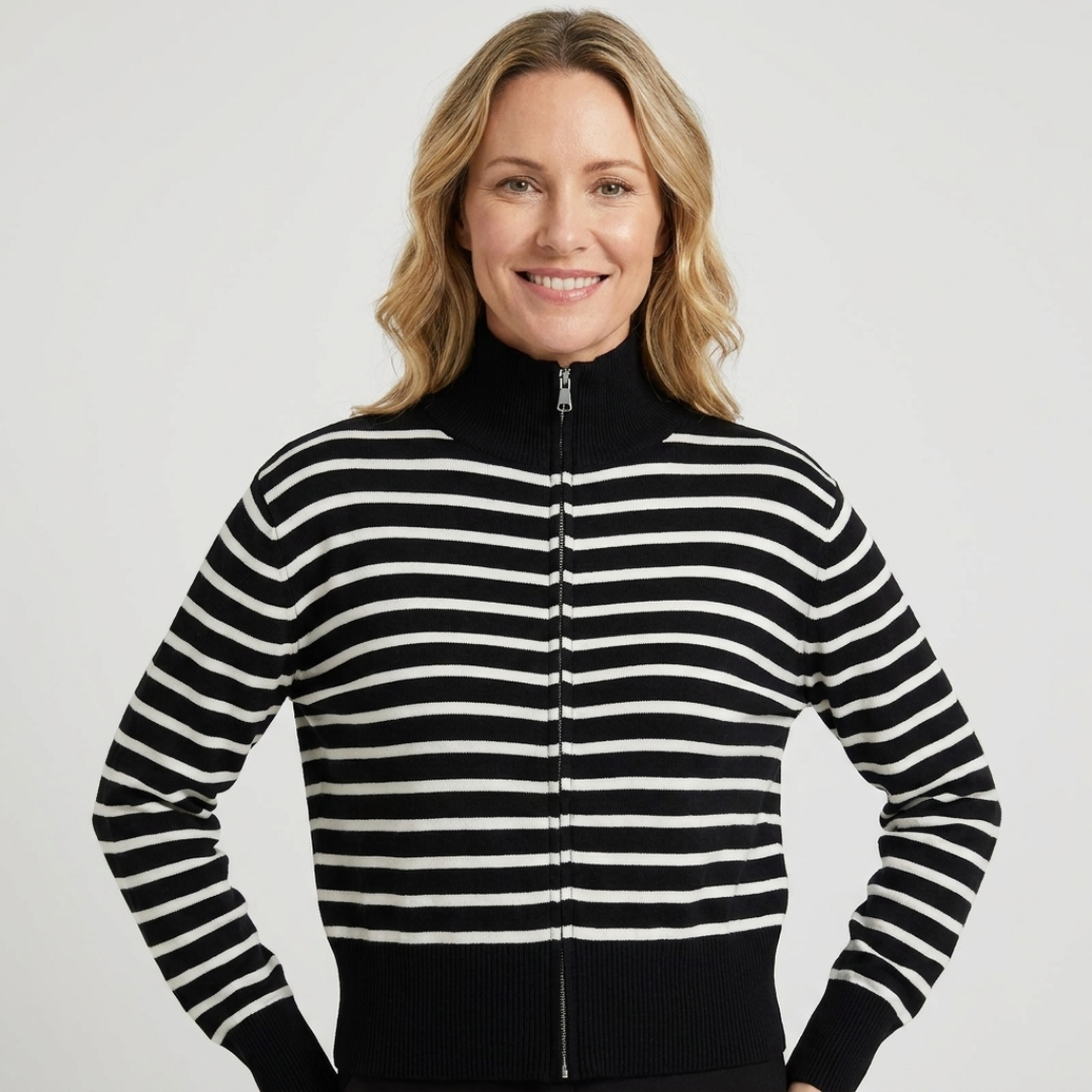 Zip-Up Cardigan with Fold-Over Collar