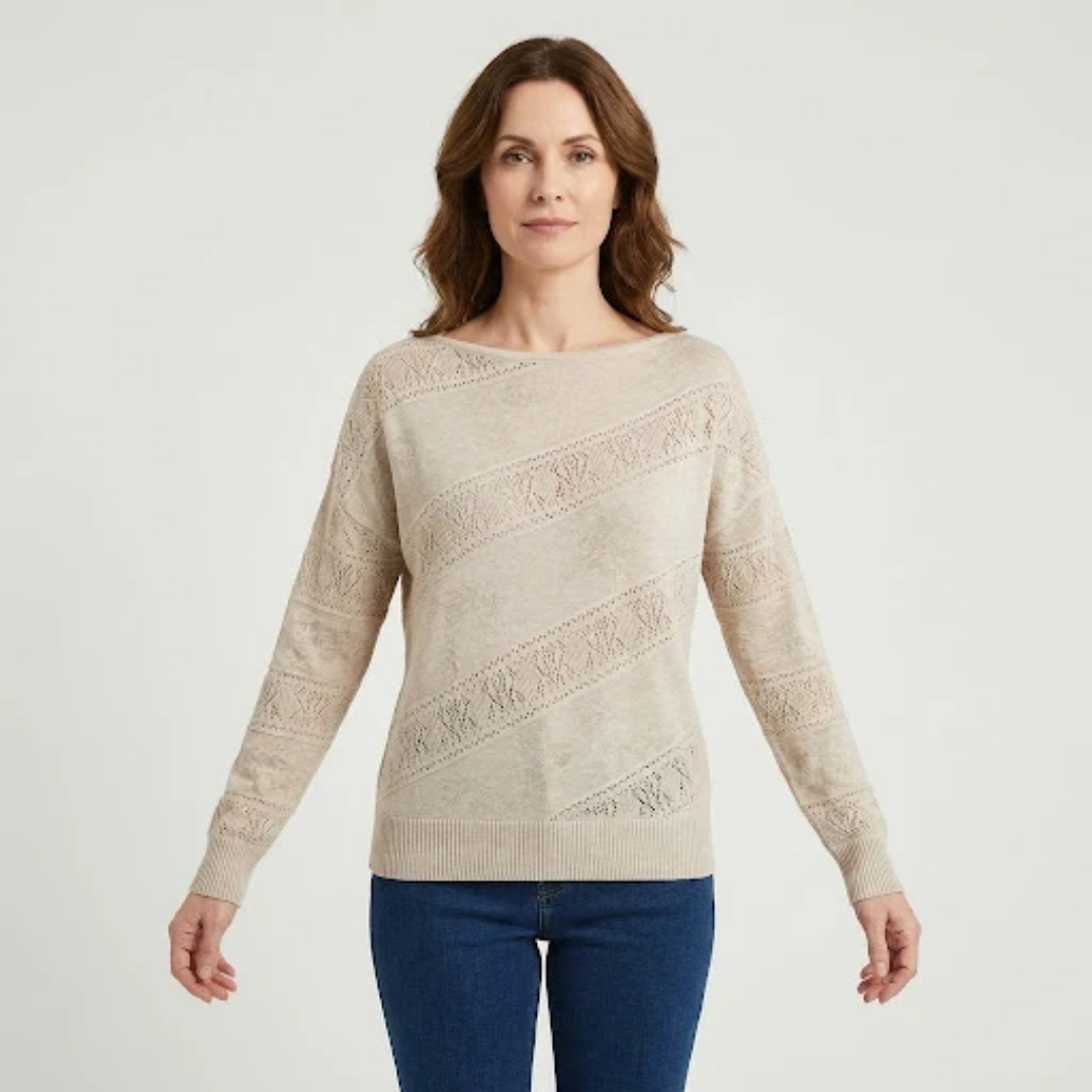 Diagonal Stripe Crew Neck Sweater