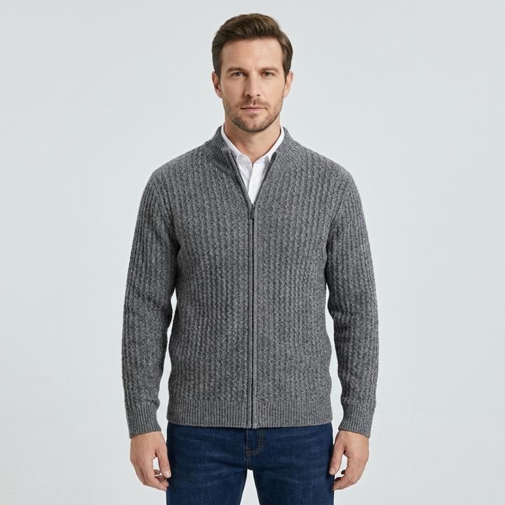 Textured Zip-Up Cardigan