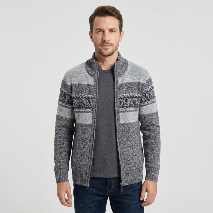 Patterned Zip-Up Cardigan