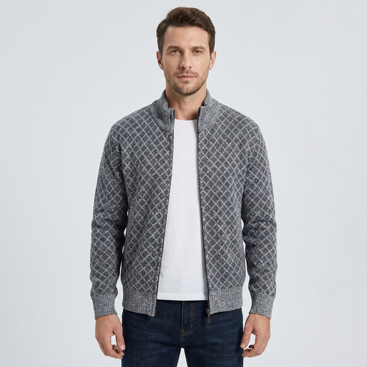 Geometric Knit Zip Cardigan