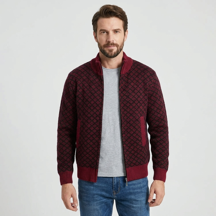 Geometric Knit Zip Cardigan