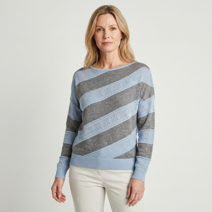Diagonal Stripe Crew Neck Sweater