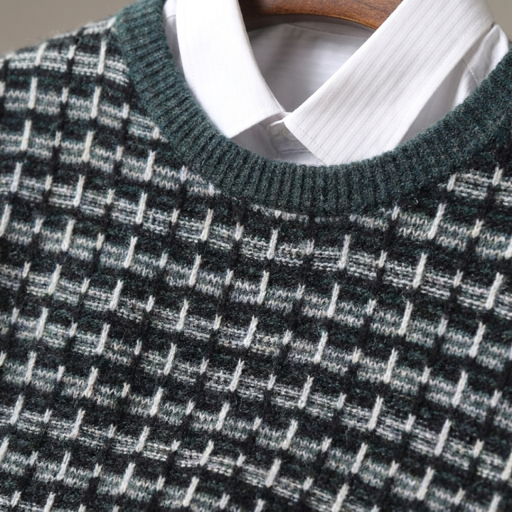 Checked Crew Neck Sweater