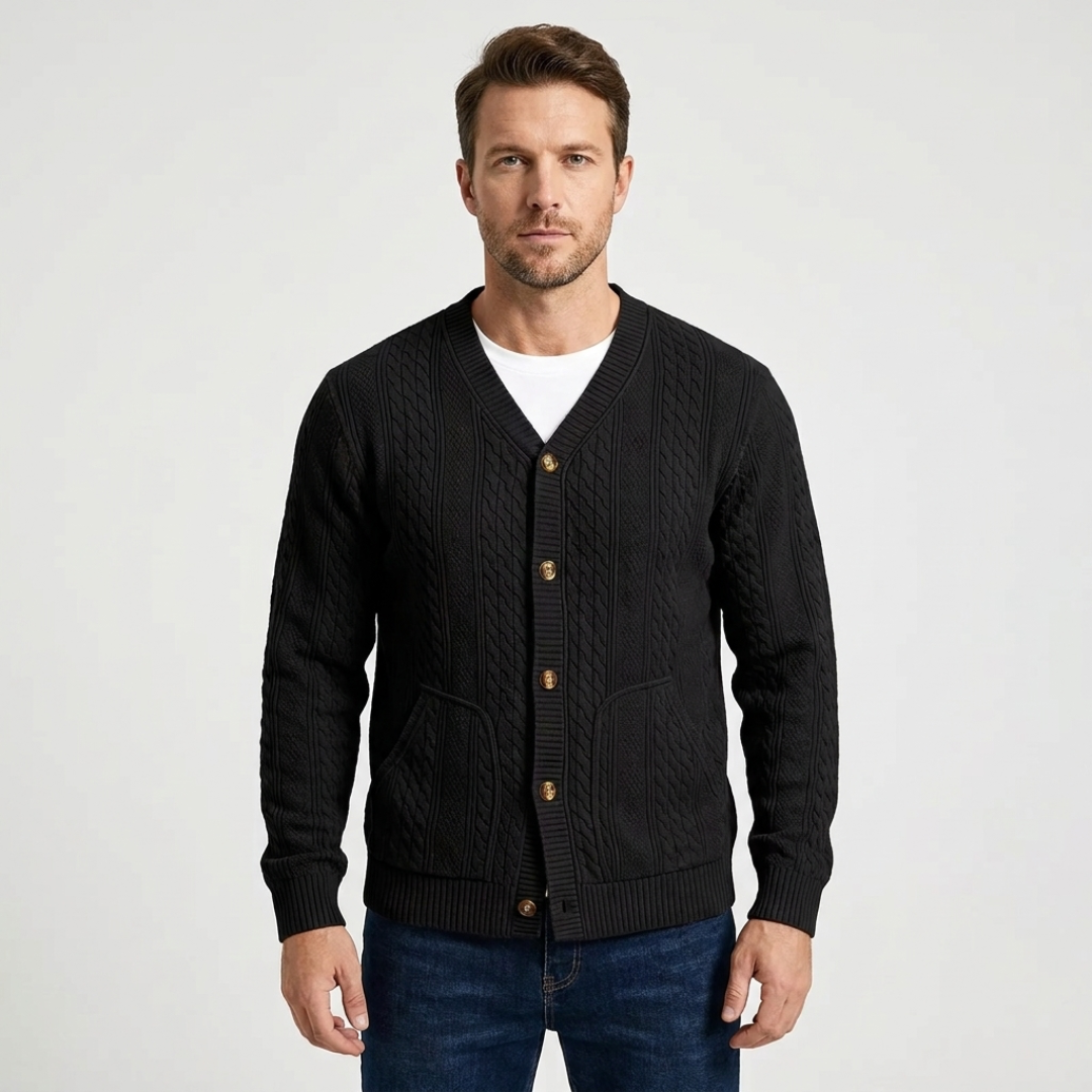 Cable Knit Button-Front Cardigan