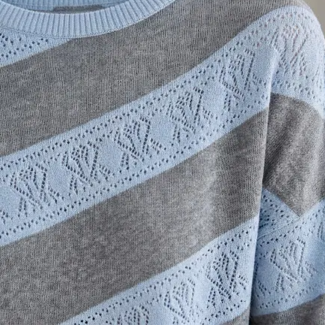 Diagonal Stripe Crew Neck Sweater